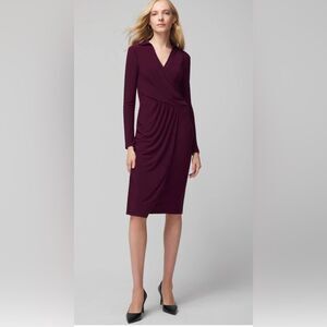 White House Black Market Long Sleeve Matte Jersey Faux Wrap SZ 8P Midi Dress Red